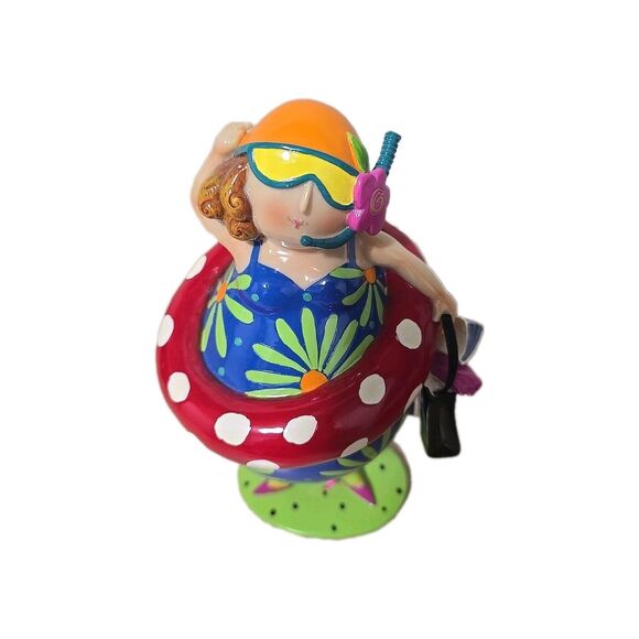 Retro Beach Woman Wearing FloatyW/Beach Bag Bright Colorful Coin Bank **READ** - Picture 2 of 12